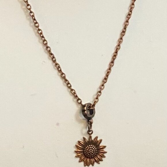 Delicate Copper fine chain necklace #2 with sunflower charm NEW - Picture 2 of 6